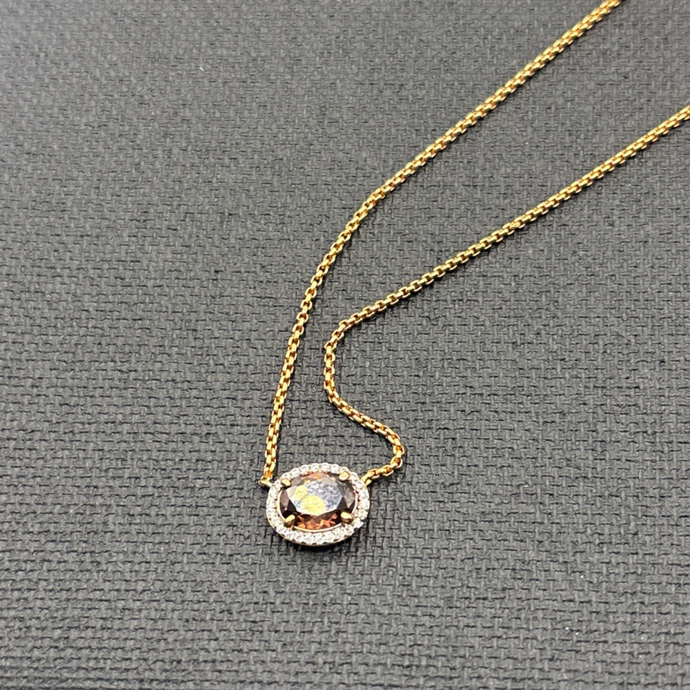 VTG Henri Bendel Oval Brown Zircon Pendant Slider Necklace Rose Gold tone NWT